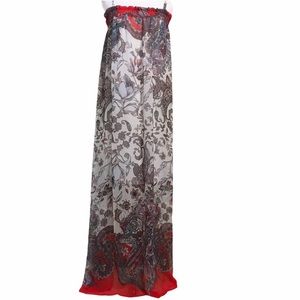 Romeo Juliet Couture Small Dress Maxi Shear Floral Paisley Red White Black